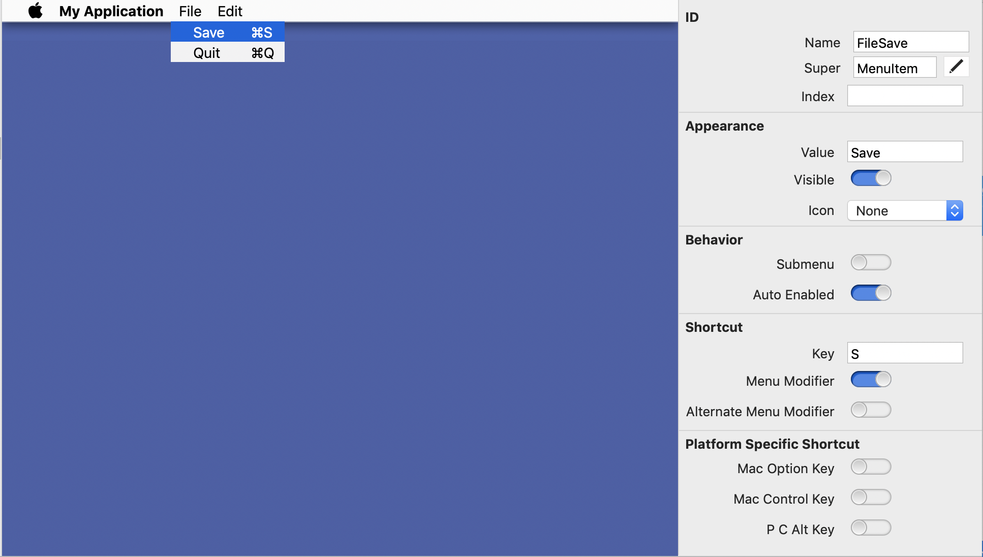 Menu Editor - Editing Menu Item