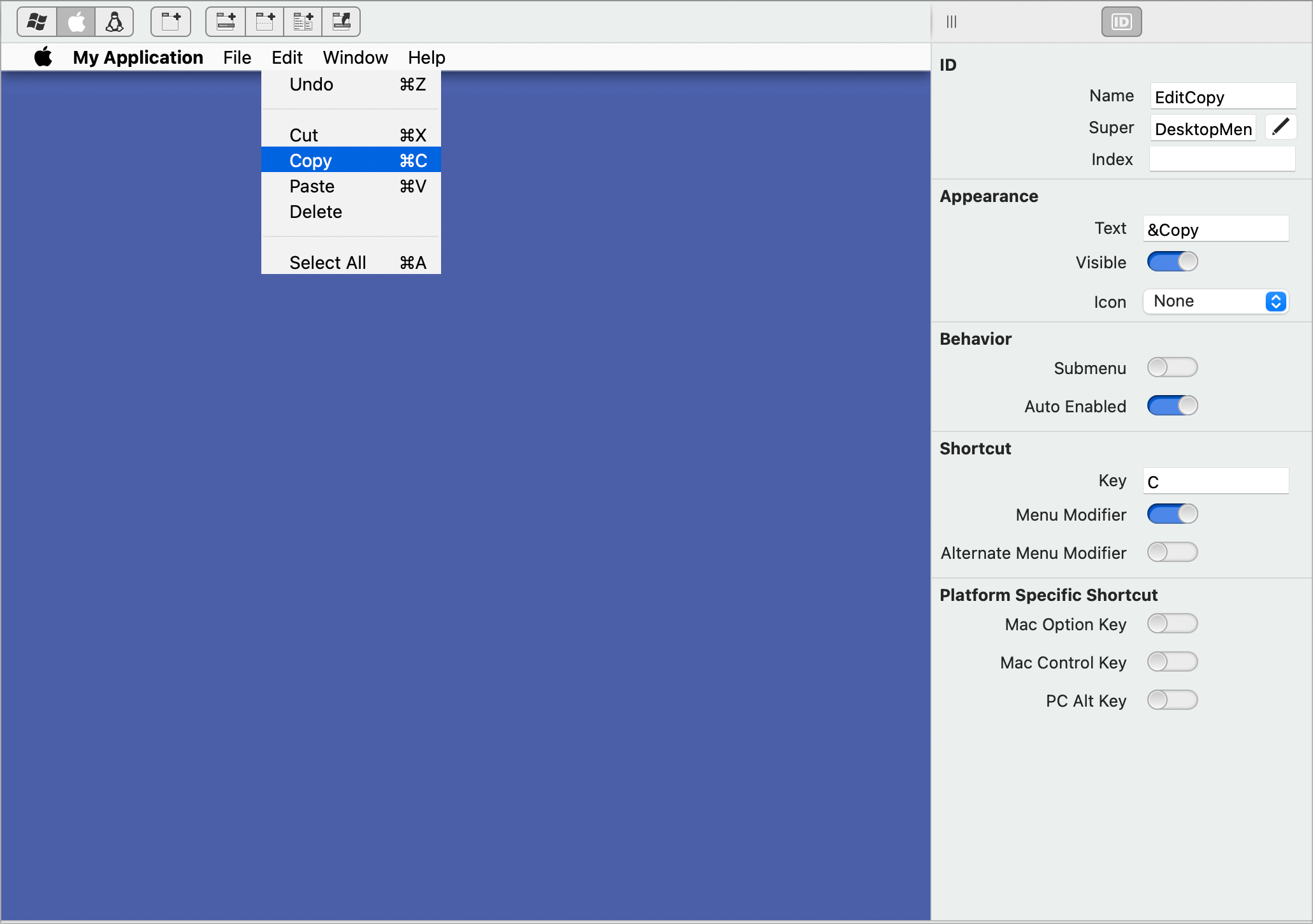 Menu Editor - Editing Menu Item