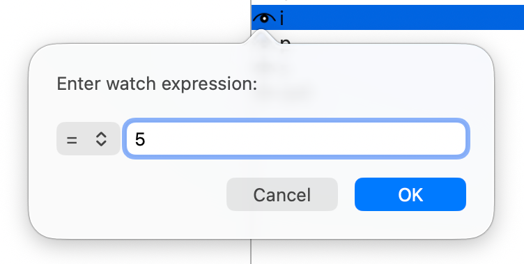 The watchpoint equals expression